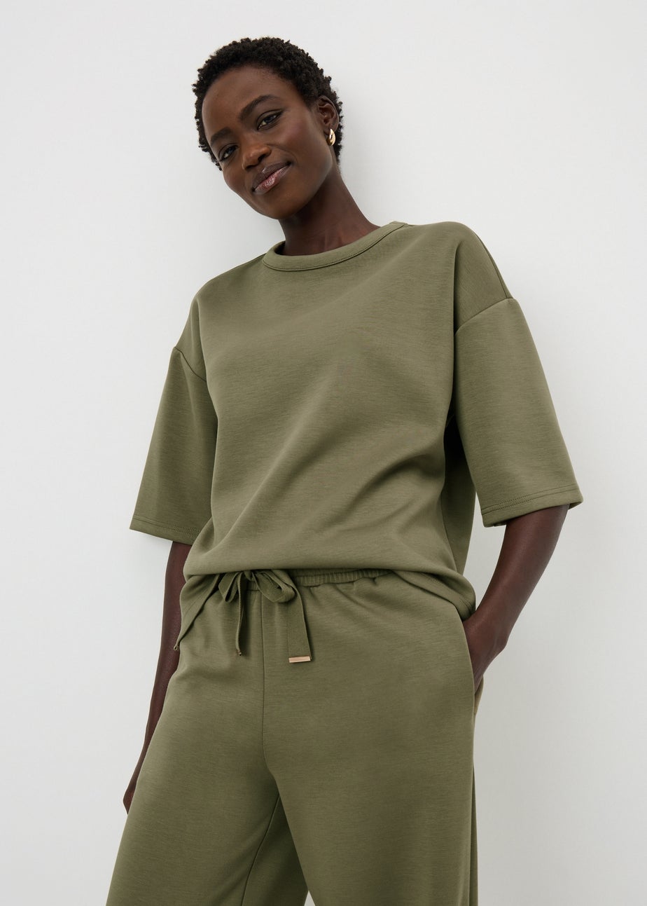 Khaki Scuba Boxy Co Ord T-Shirt