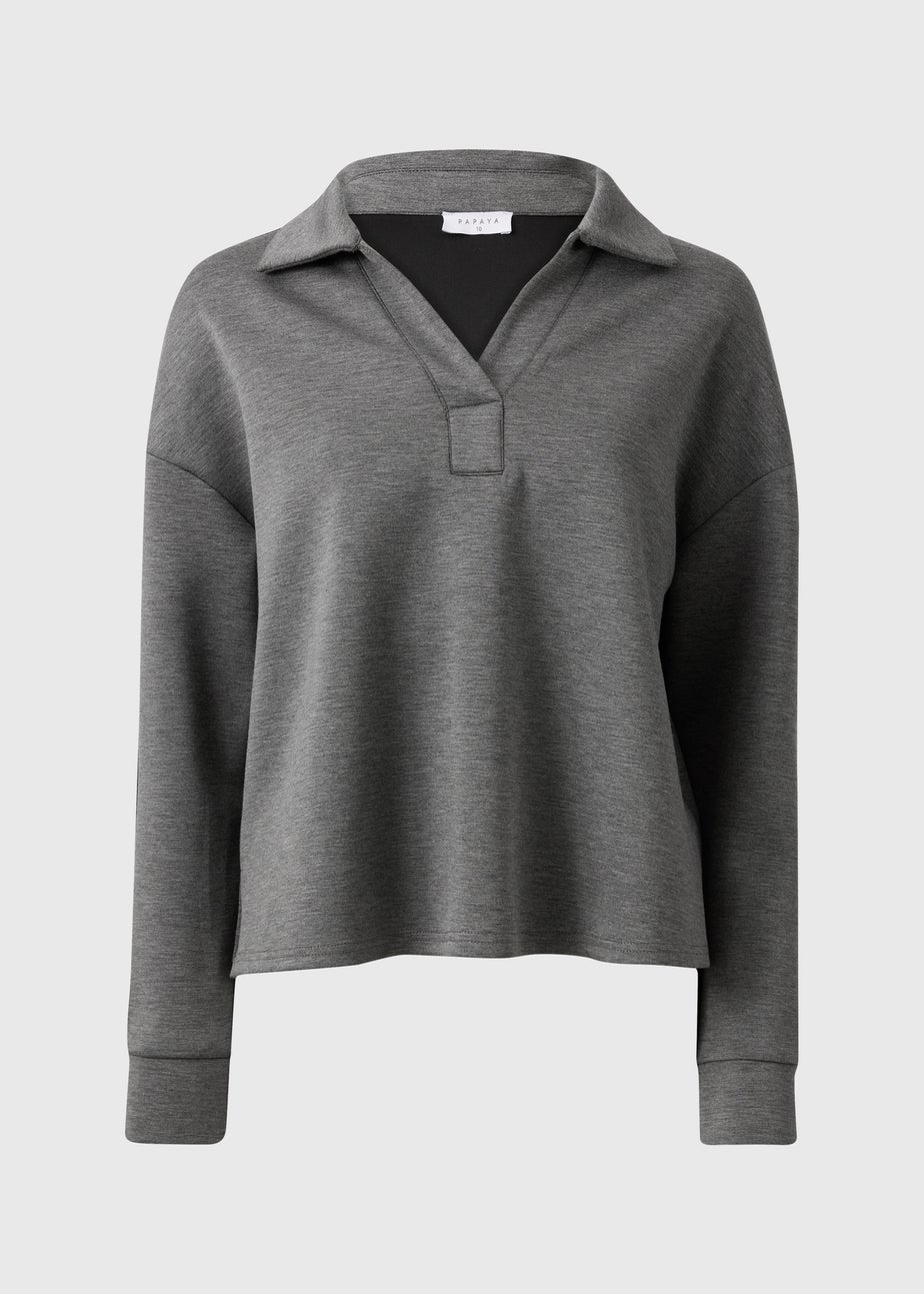 Charcoal Scuba Collared Top