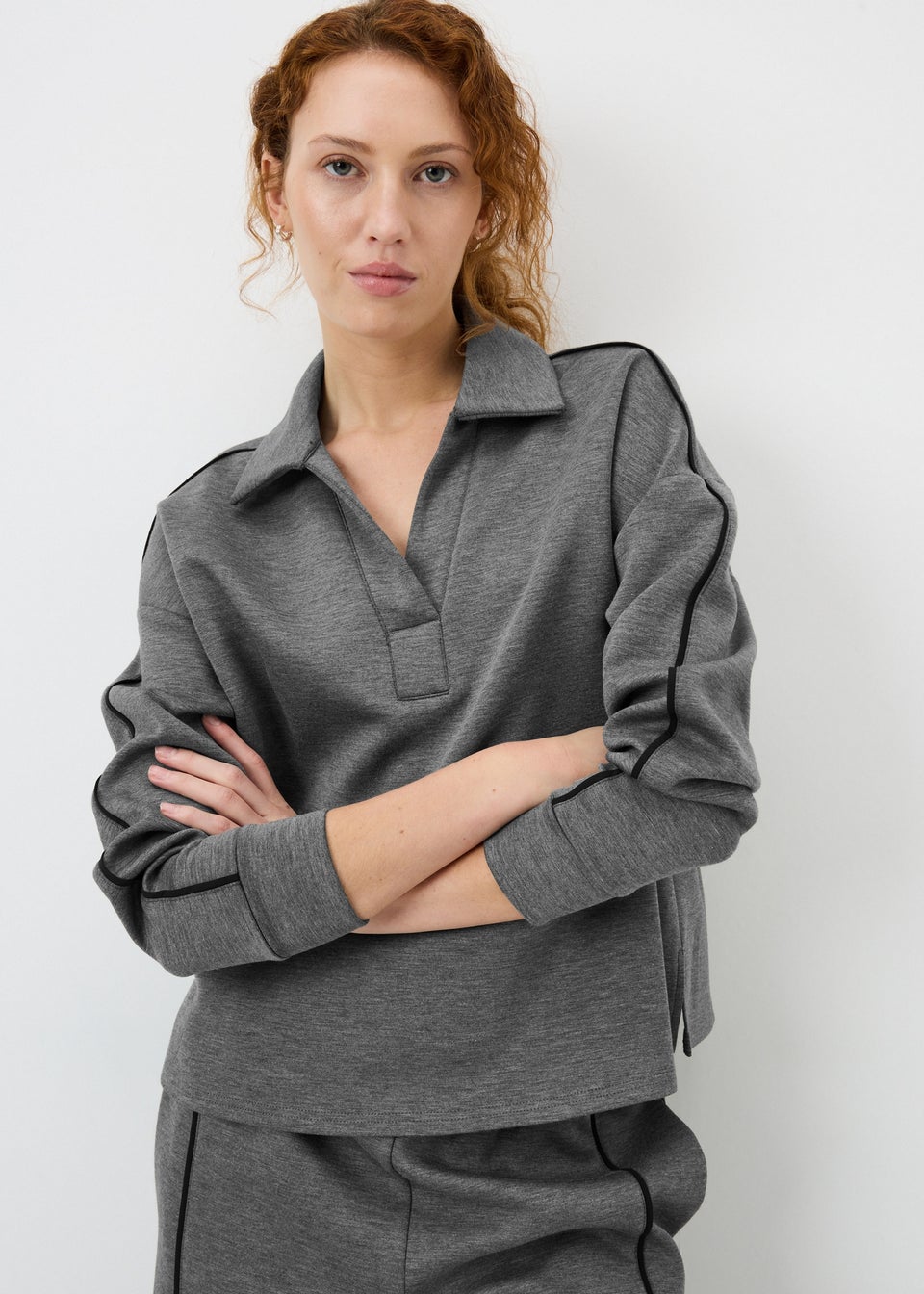 Charcoal Scuba Collared Top