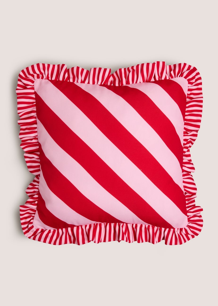 Red Stripe Frill Edge Cushion
