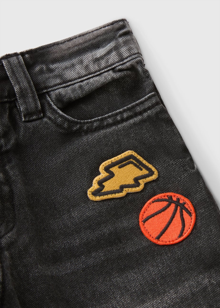 Boys Grey Embroidered Denim Jeans (1-7yrs)