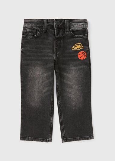 Boys Grey Embroidered Denim Jeans (1-7yrs)