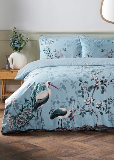 Blue Floral Bird Floral Duvet Set