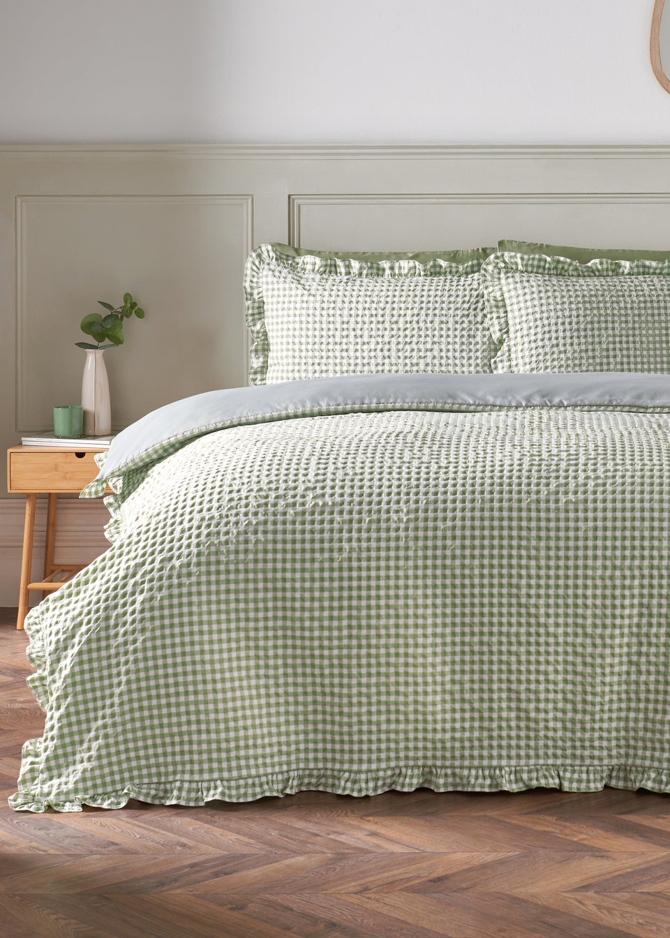 Green Gingham Seersucker Duvet Set
