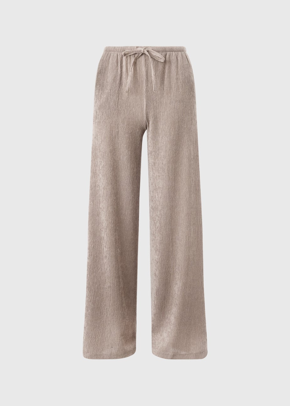 Papaya Petite Taupe Textured Co Ord Wide Leg Trousers