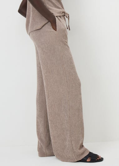 Papaya Petite Taupe Textured Co Ord Wide Leg Trousers