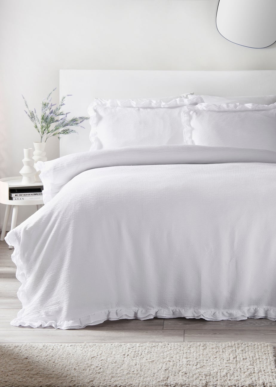 White Frill Textured Duvet Set