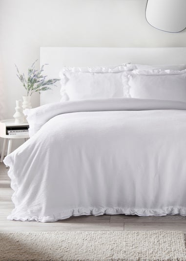 White Frill Textured Duvet Set