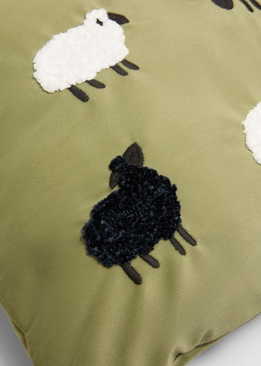 Green Sheep Embroidered Cushion