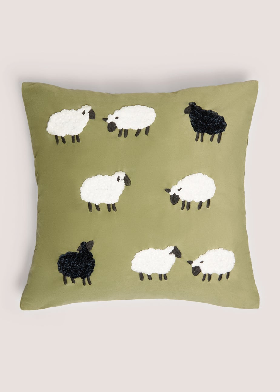 Green Sheep Embroidered Cushion