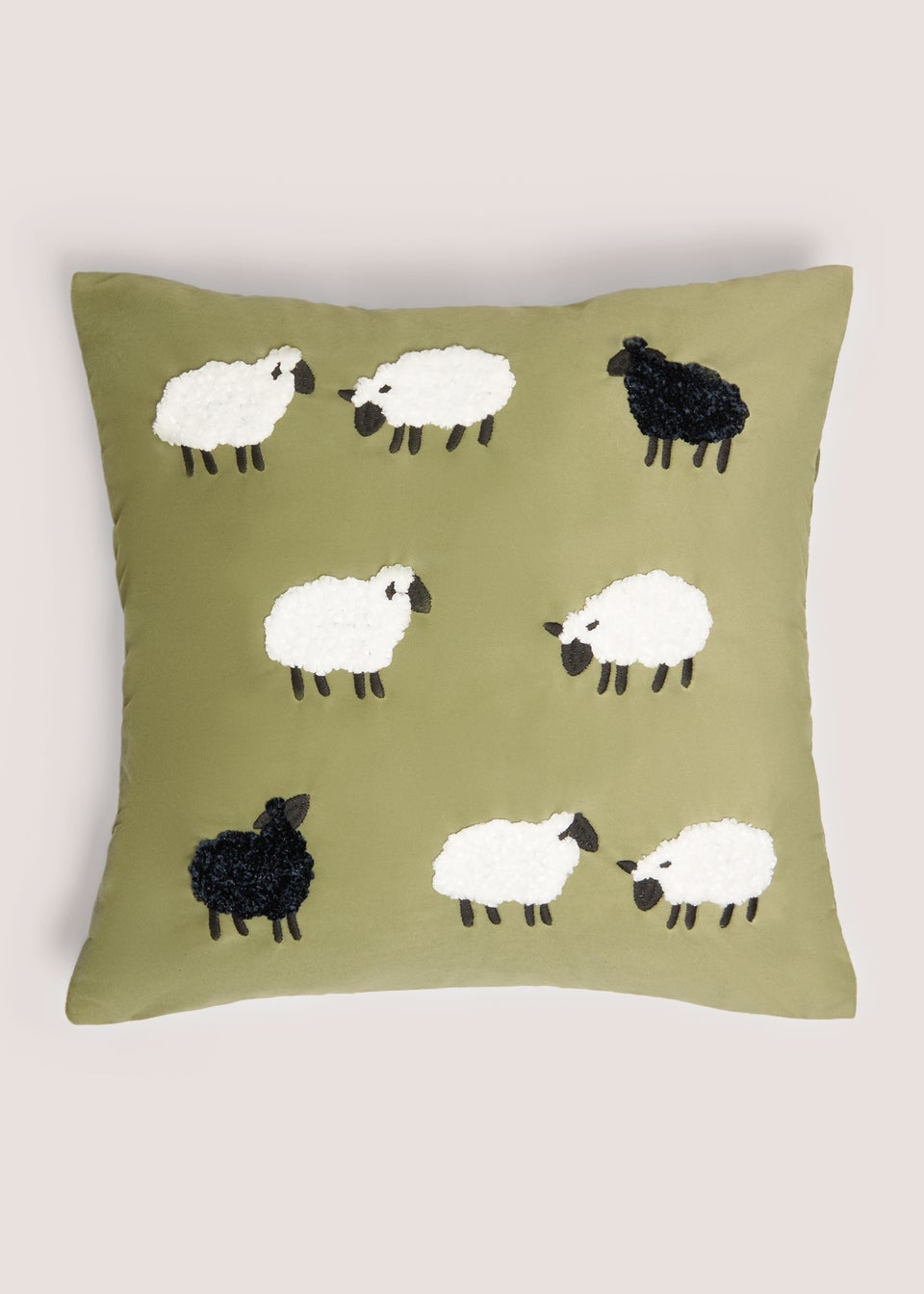 Green Sheep Embroidered Cushion