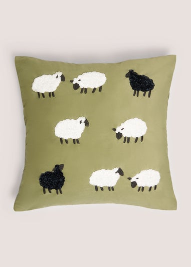 Green Sheep Embroidered Cushion