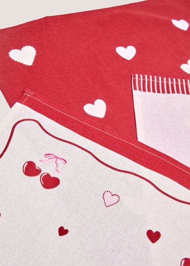 3 Pack Pink & Red Cherry Heart Tea Towels