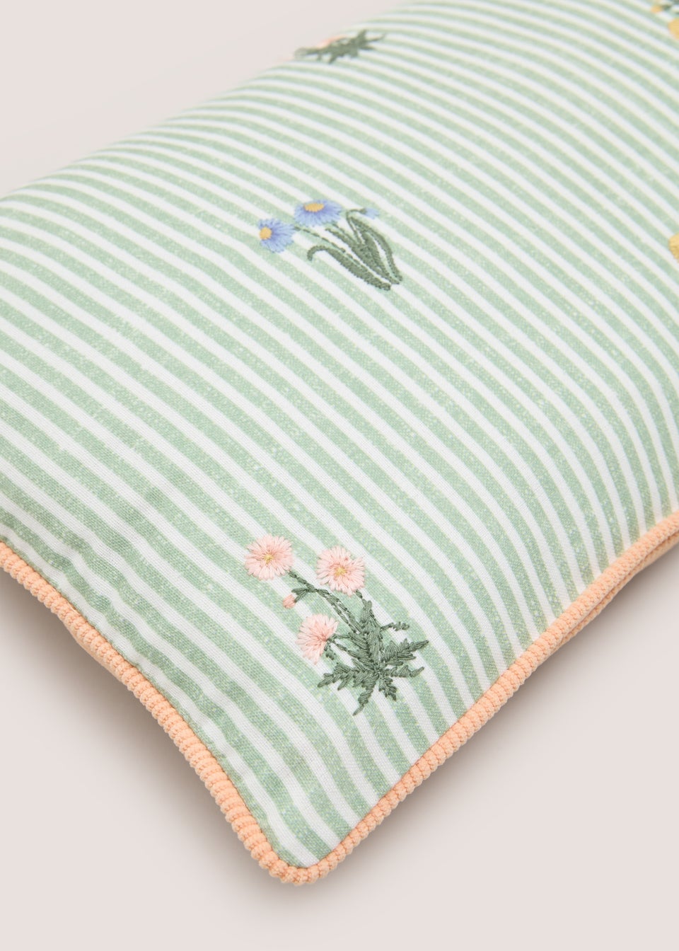 Green Stripe Floral Embroidered Cushion