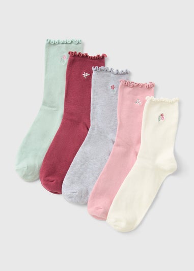 5 Pack Tonal Floral Frill Ankle Socks