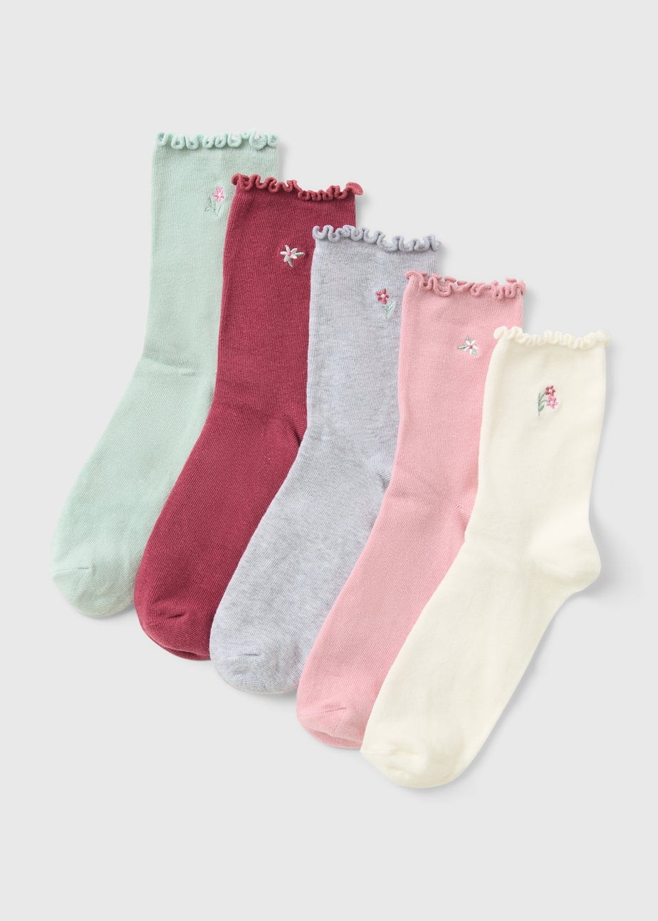 5 Pack Tonal Floral Frill Ankle Socks