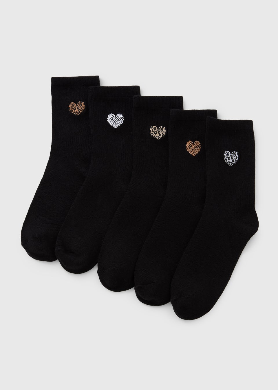 5 Pack Black Heart Ankle Socks
