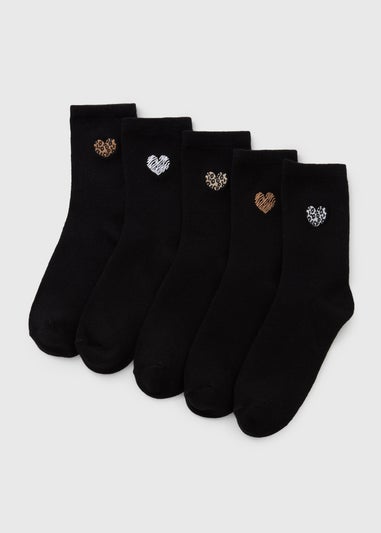 5 Pack Black Heart Ankle Socks