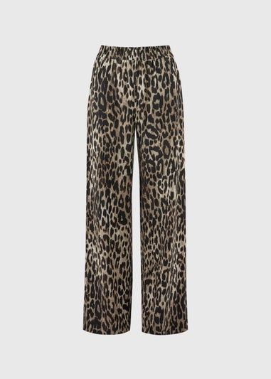 Papaya Petite Brown Leopard Print Co Ord Wide Leg Trousers