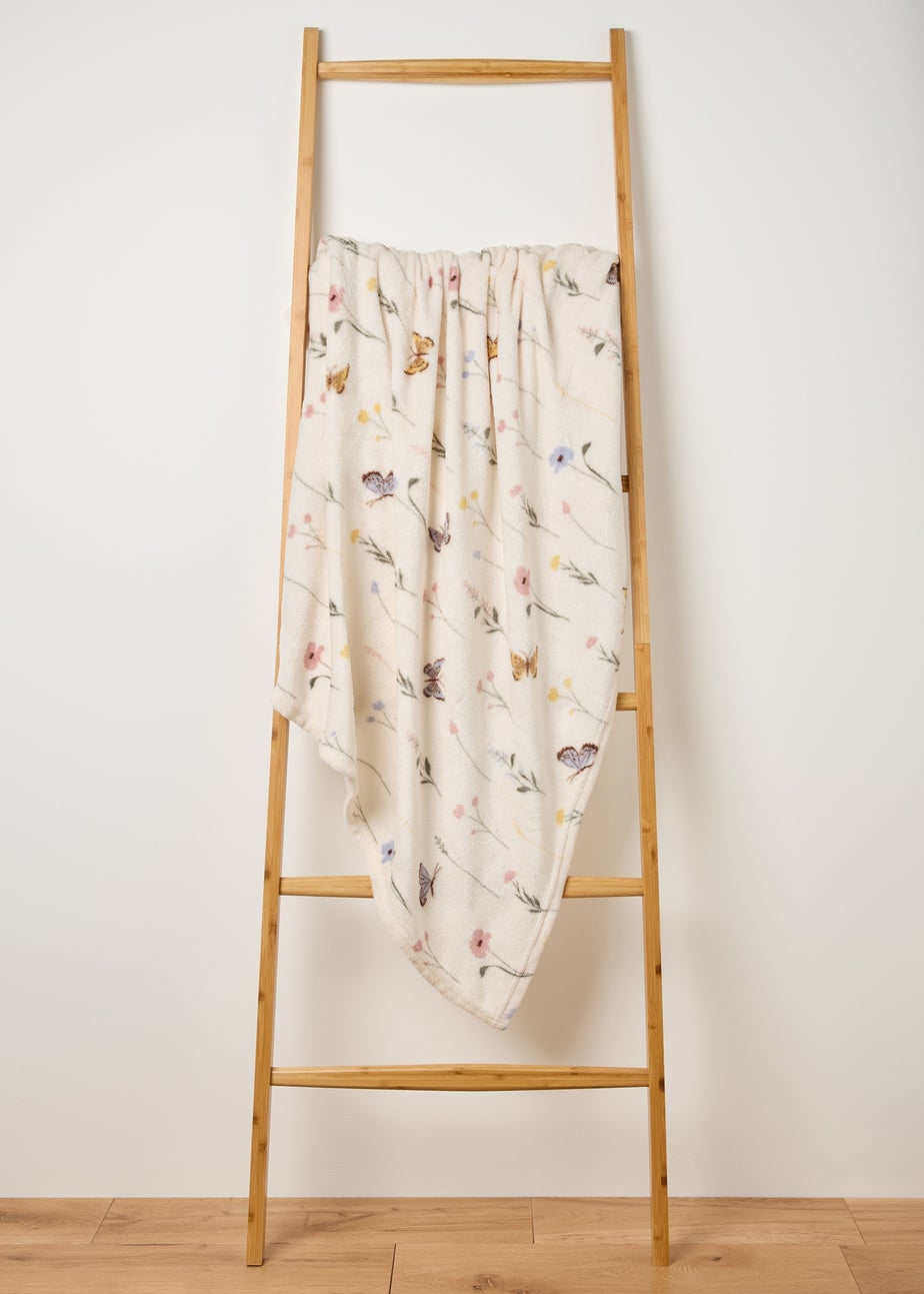 Cream Butterfly Floral Throw