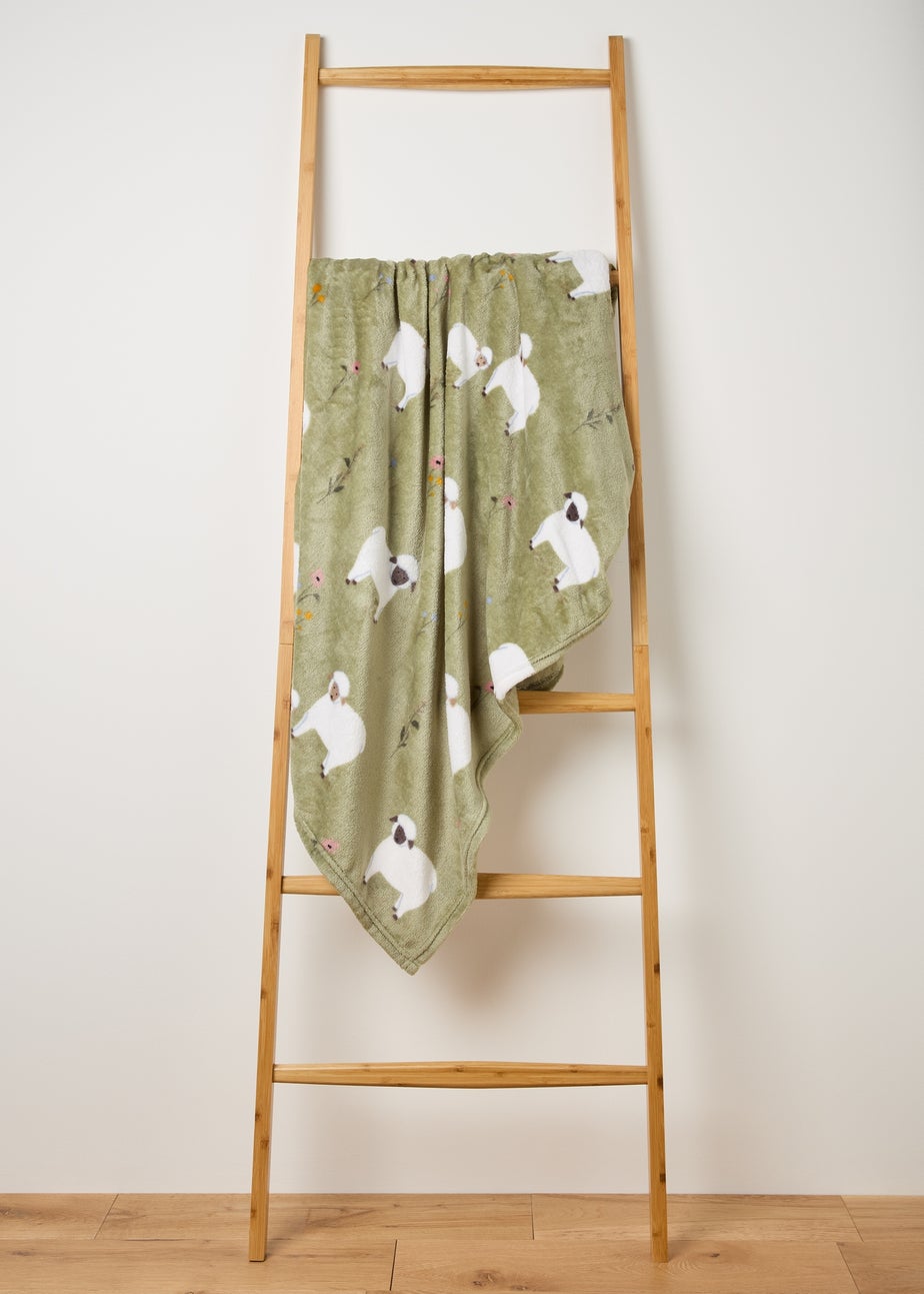 Green Sheep Print Fleece Throw