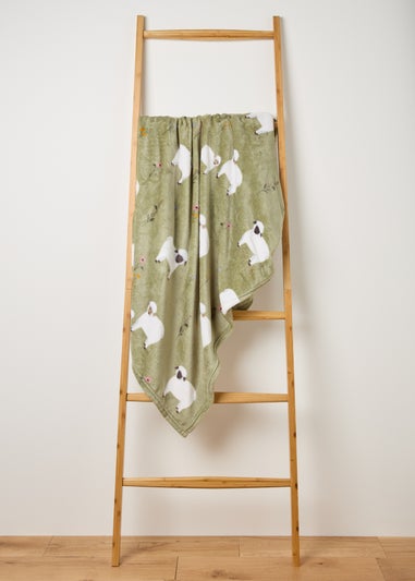 Green Sheep Print Fleece Throw