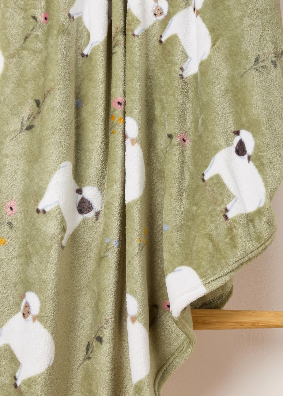 Green Sheep Print Fleece Throw