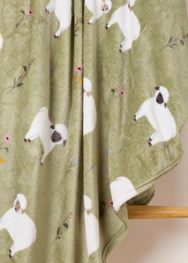 Green Sheep Print Fleece Throw