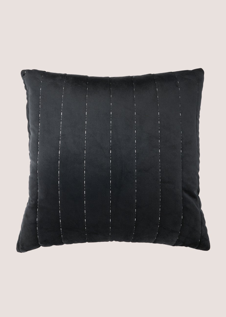 Black Stabstitch Velvet Cushion