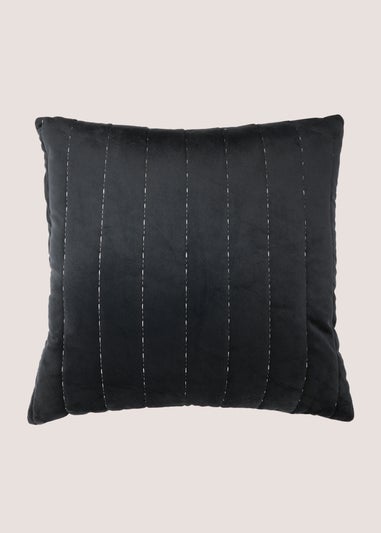 Black Stabstitch Velvet Cushion
