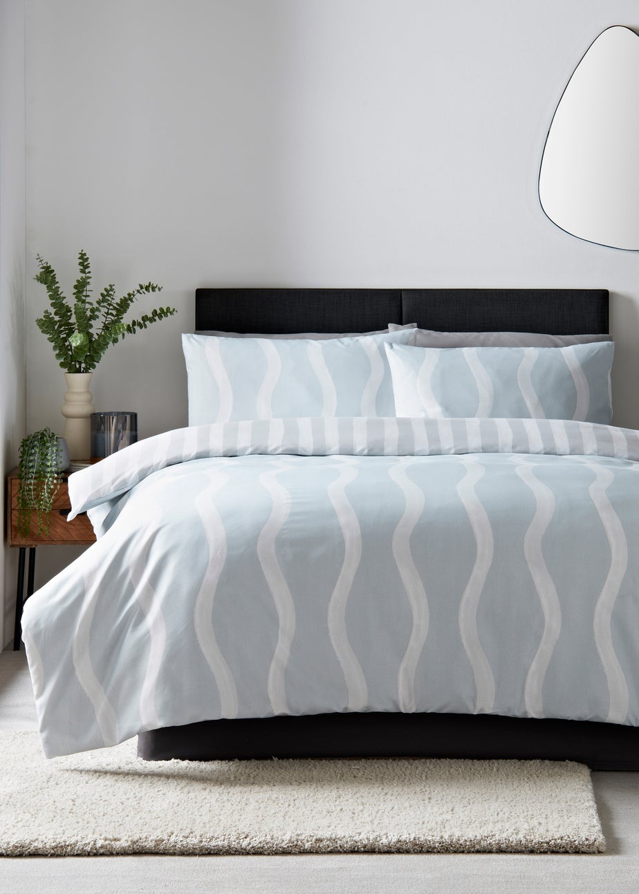 Blue Wavy Striped Duvet Set