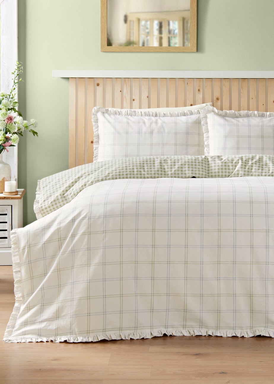 Green Grid Check Frill Duvet Set