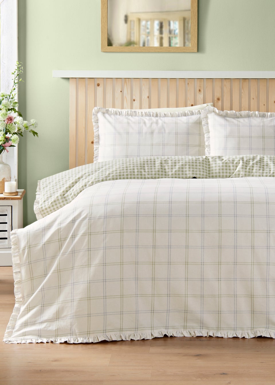 Green Grid Check Frill Duvet Set