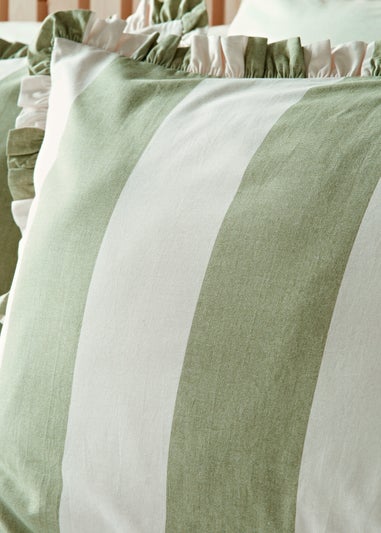 Green Wide Stripe Pleated Duvet Set