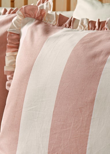 Pink Wide Stripe Pleat Duvet Set