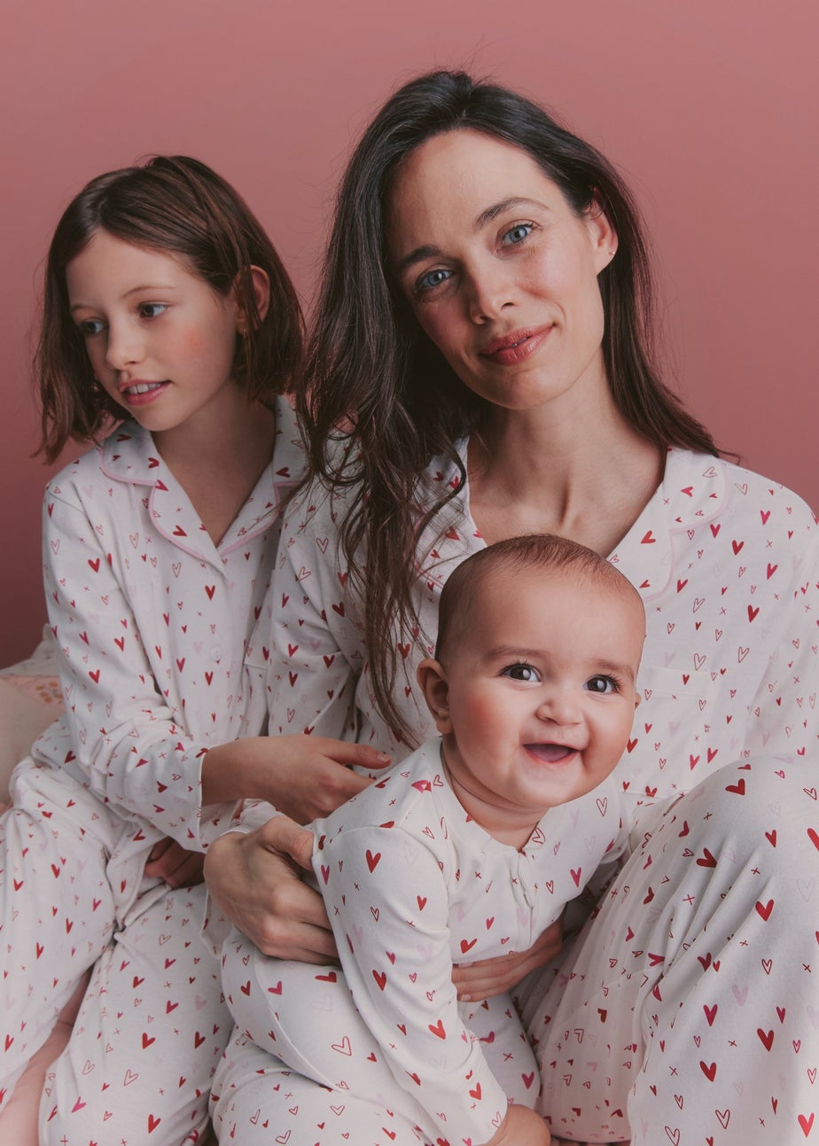 Girls White Heart Button Pyjama Set (7-13yrs)