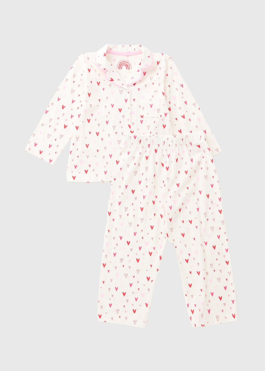 Girls White Heart Button Pyjama Set (7-13yrs)