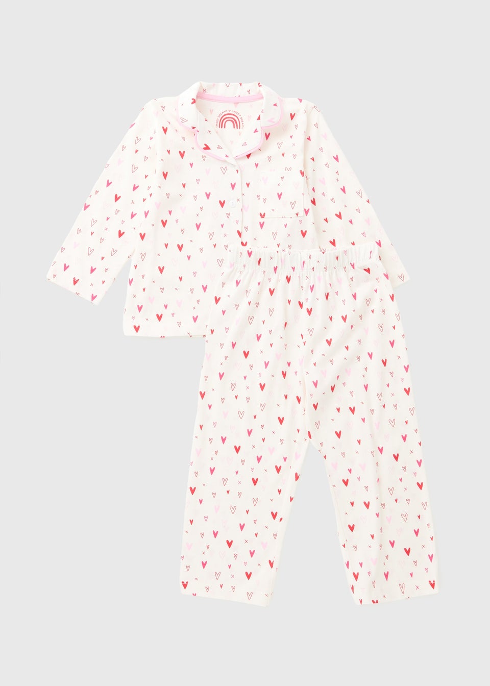 Girls White Heart Button Pyjama Set (7-13yrs)