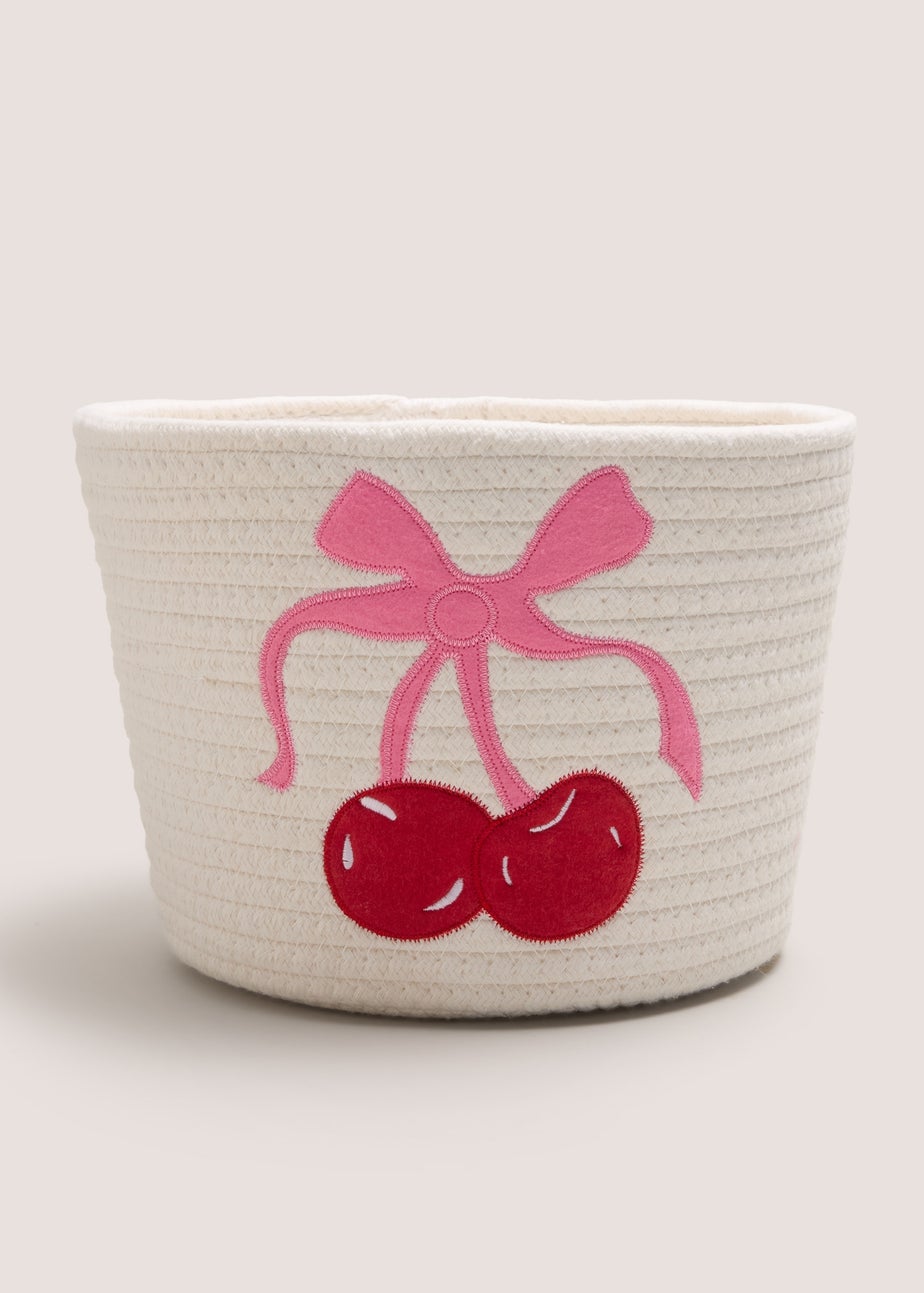 Cherry Embroidered Storage Basket
