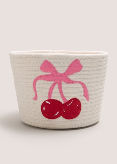 Cherry Embroidered Storage Basket