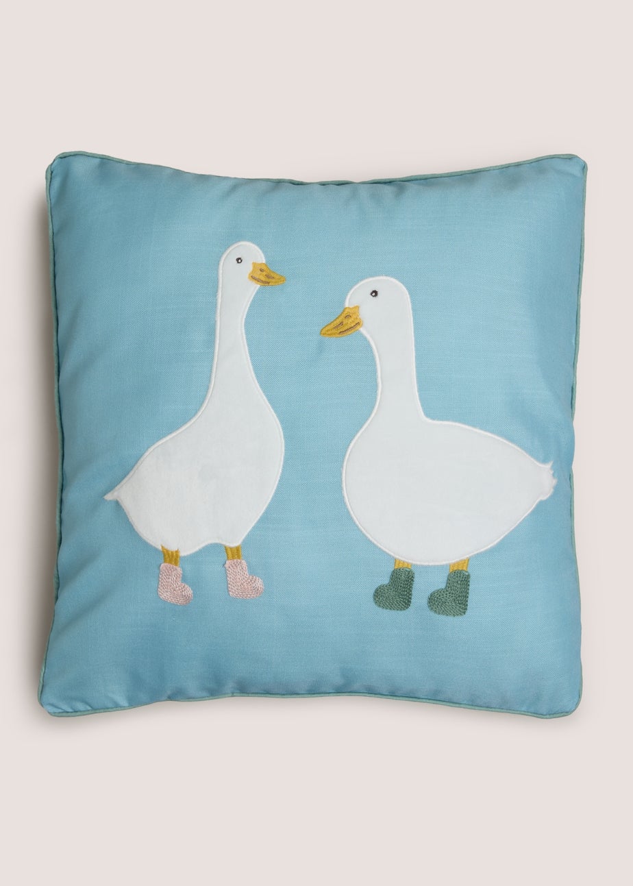 Blue Duck Embroidered Cushion