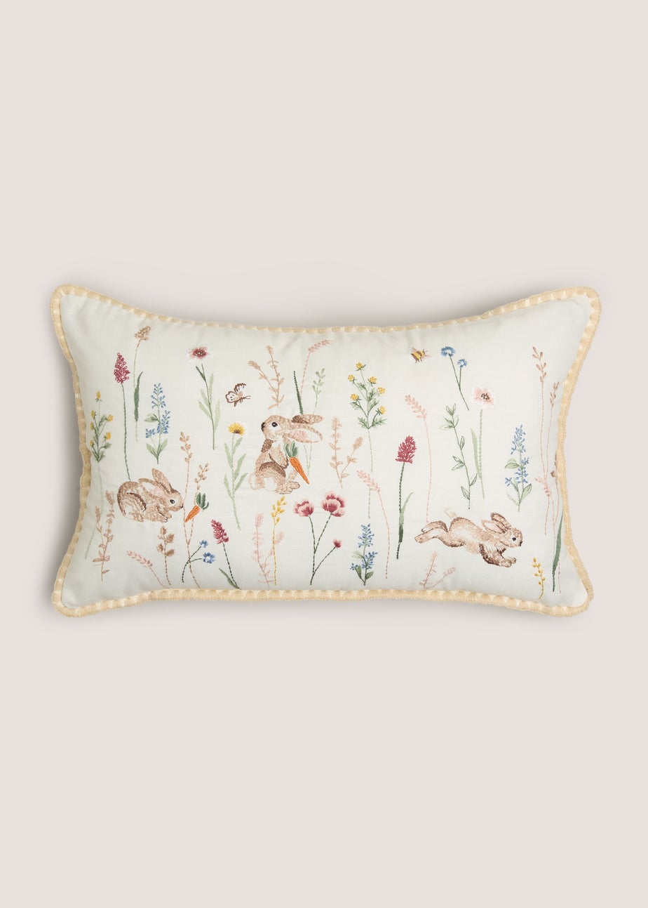 Neutral Bunny Embroidered Cushion