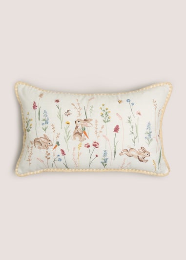 Neutral Bunny Embroidered Cushion