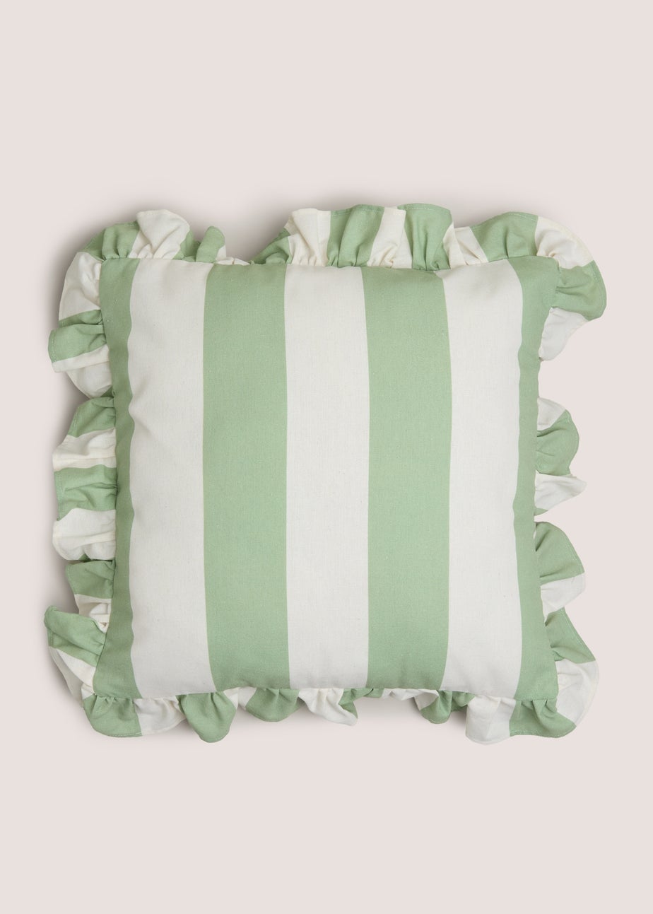 Green Stripe Frill Edge Cushion
