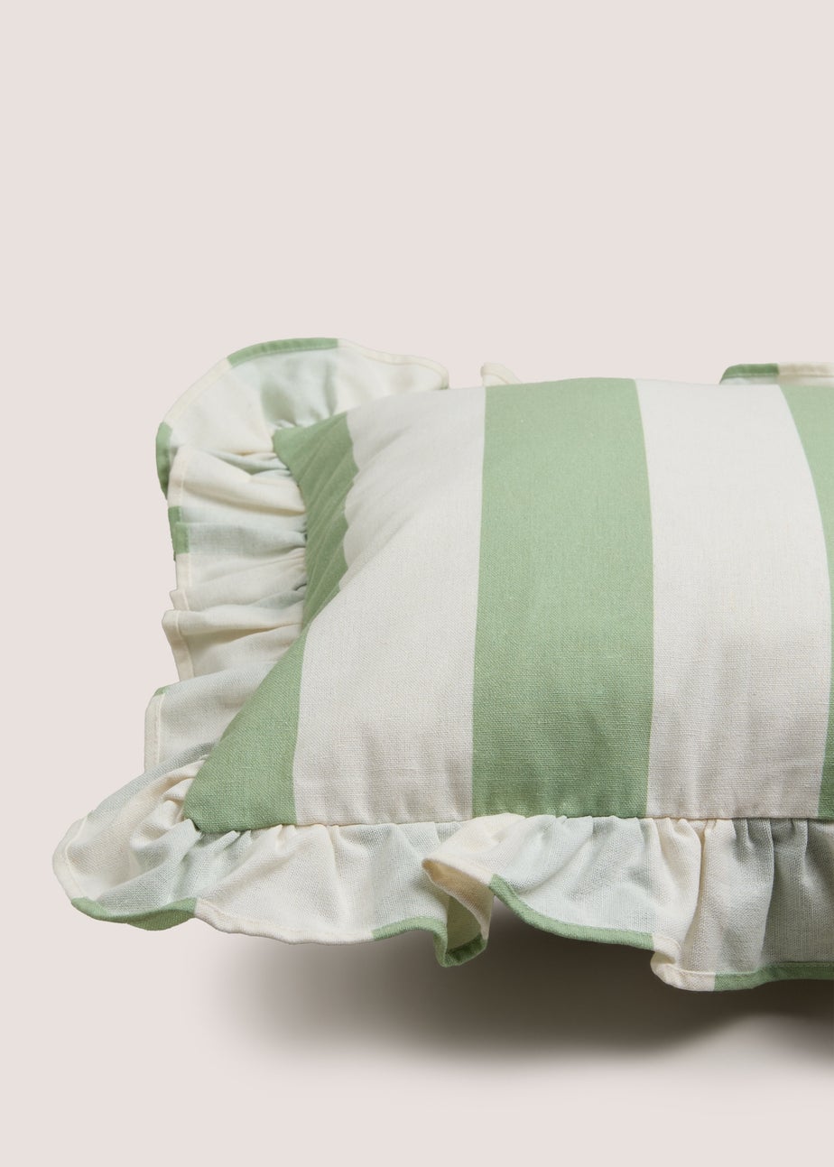 Green Stripe Frill Edge Cushion