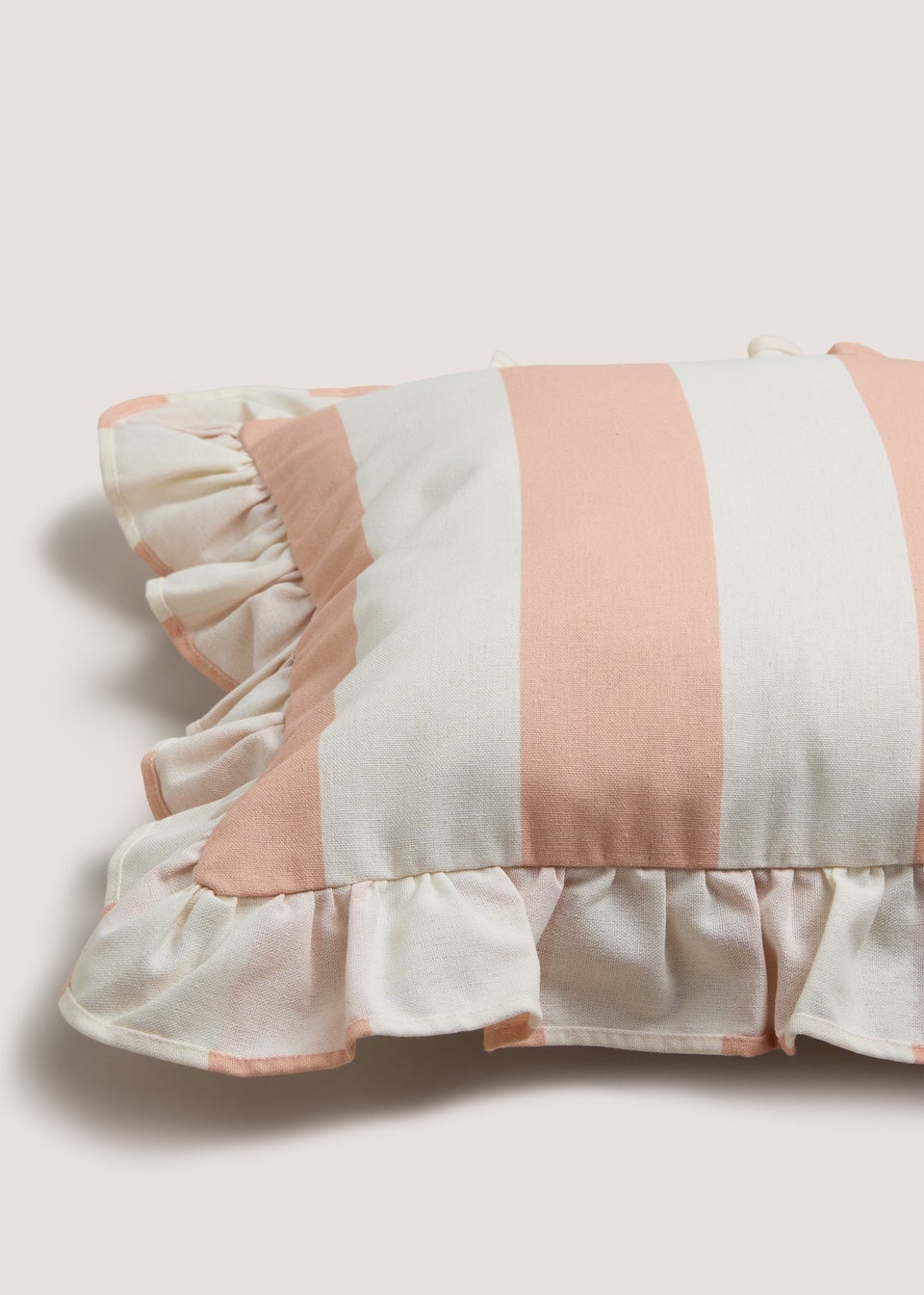 Pink Bold Stripe Frill Edge Cushion