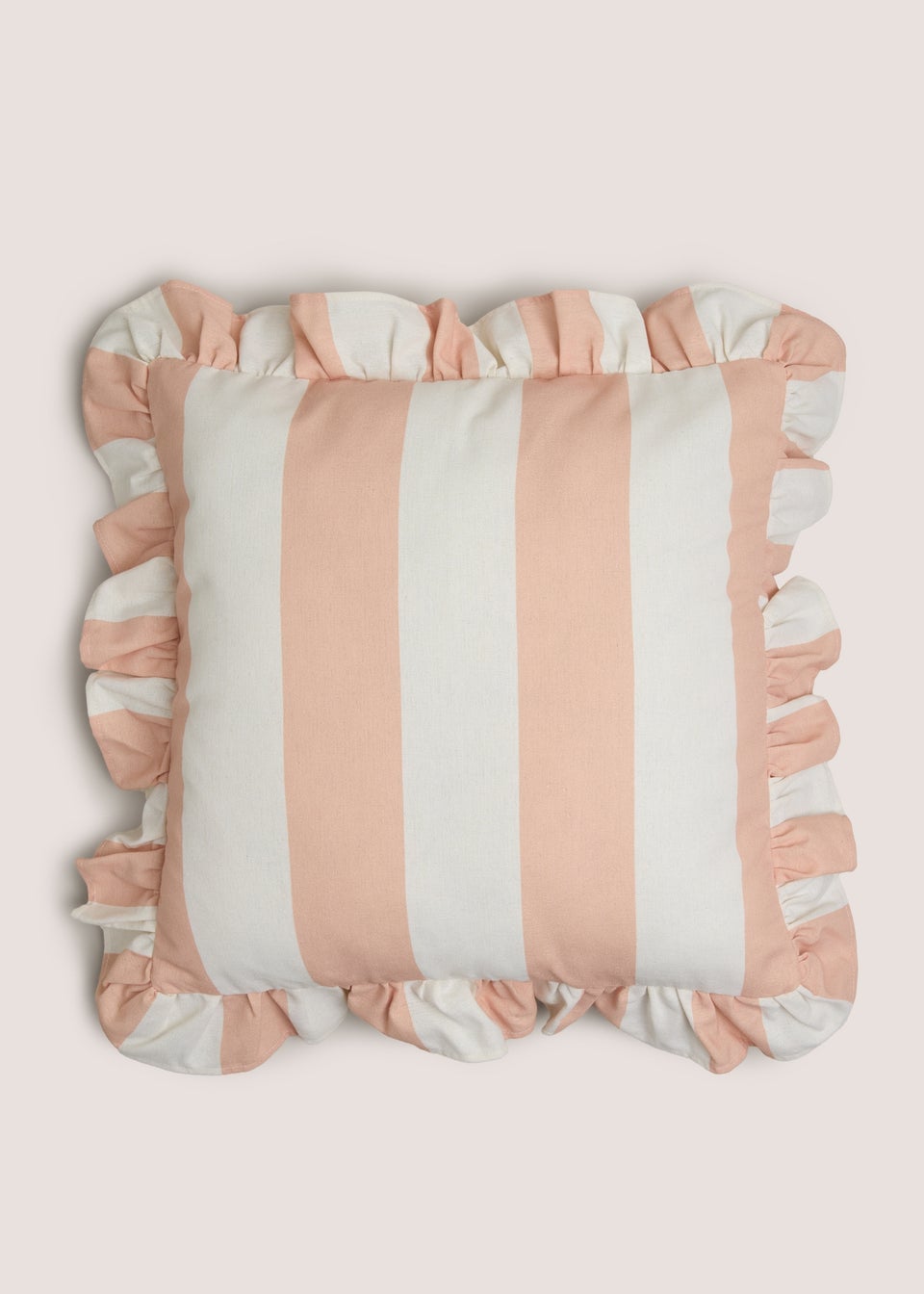 Pink Bold Stripe Frill Edge Cushion