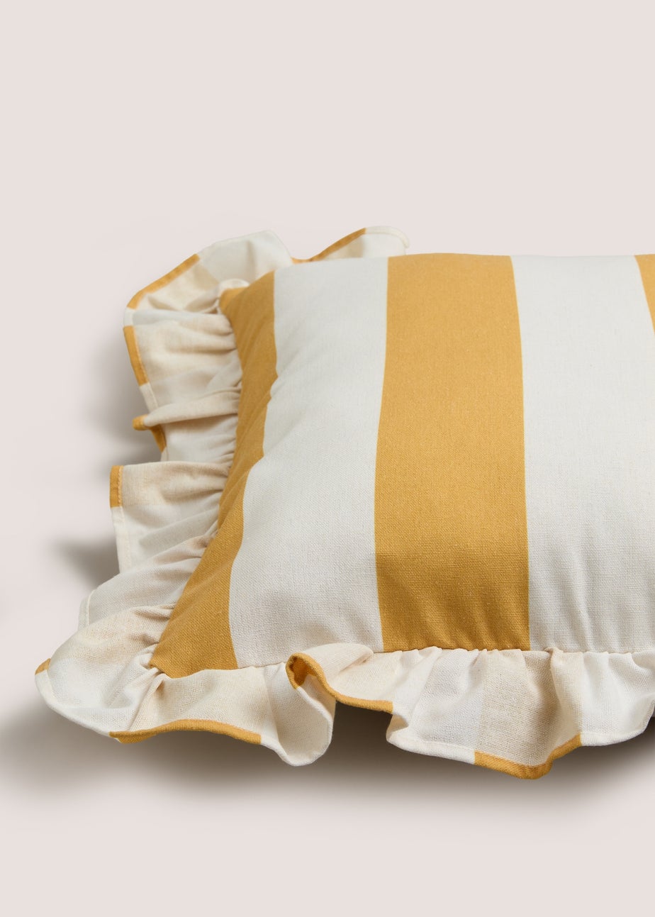 Yellow Bold Stripe Frill Edge Cushion