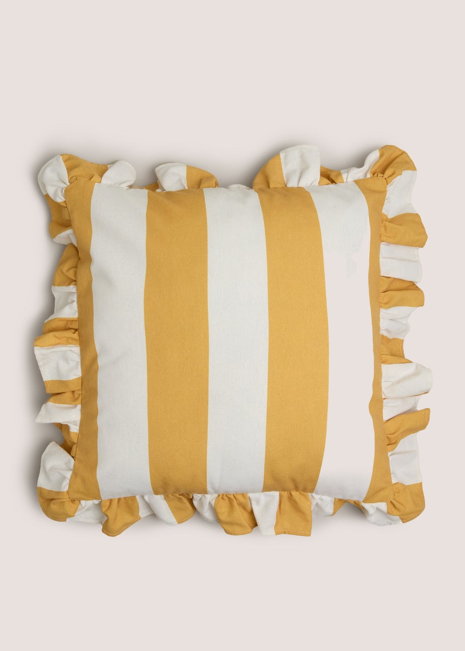 Yellow Bold Stripe Frill Edge Cushion