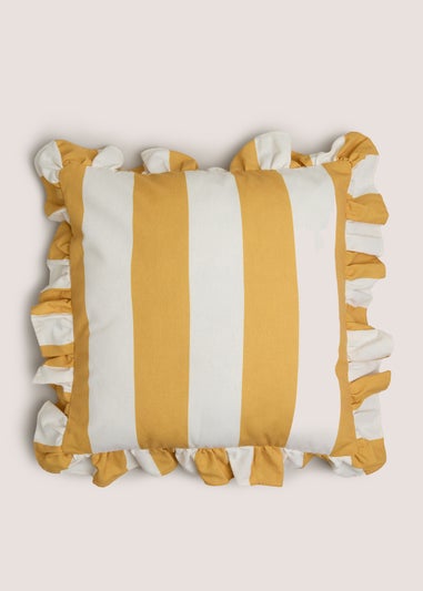 Yellow Bold Stripe Frill Edge Cushion